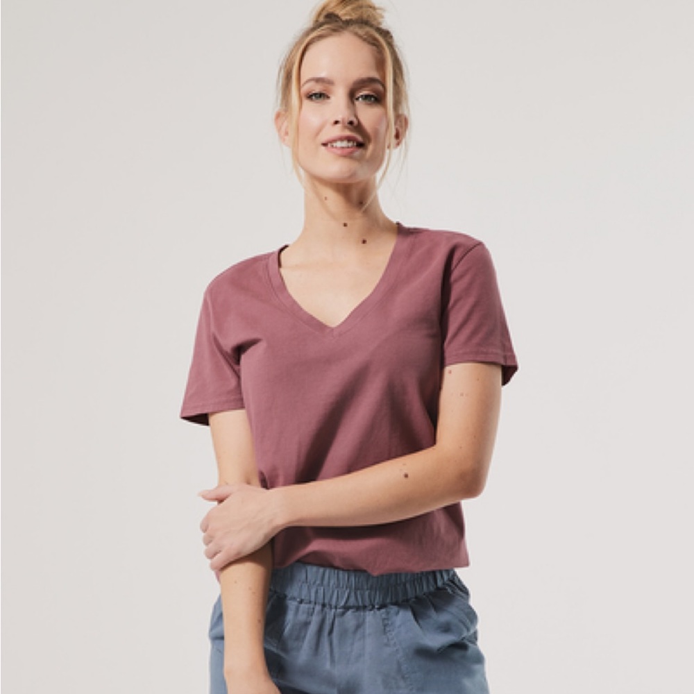Pact Pink Heavyweight Cotton V-neck